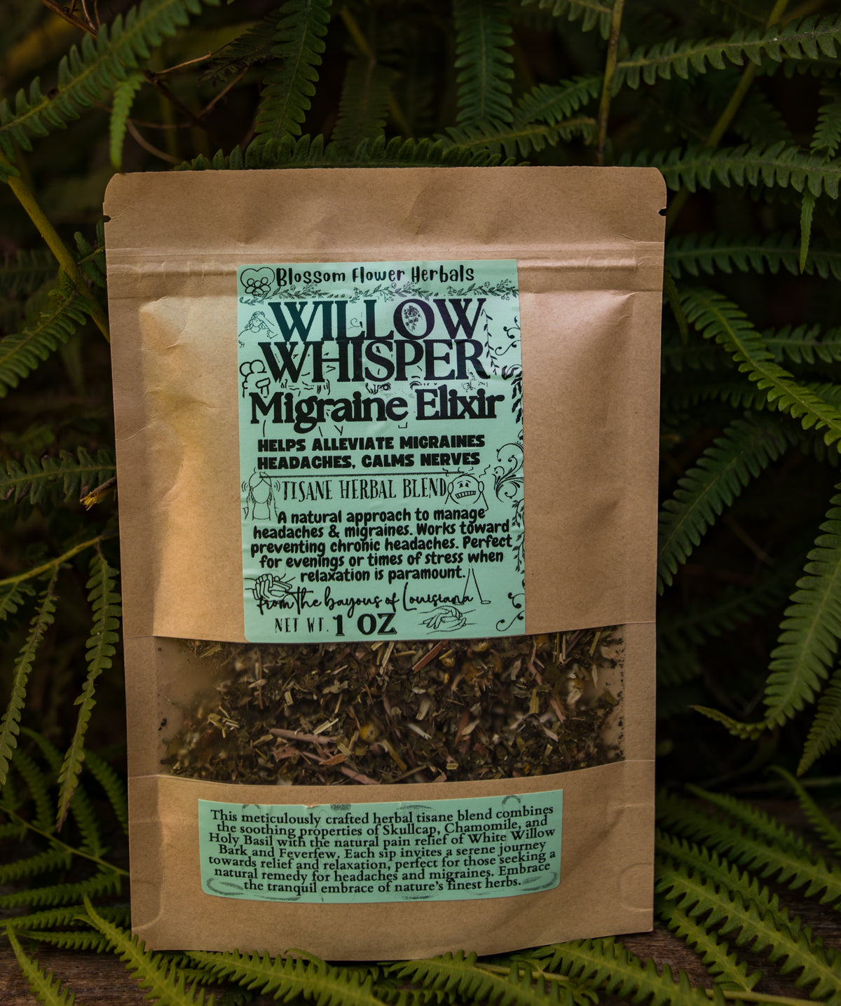 Willow Whisper Migraine Elixir herbal blend by Blossom Flower Herbs