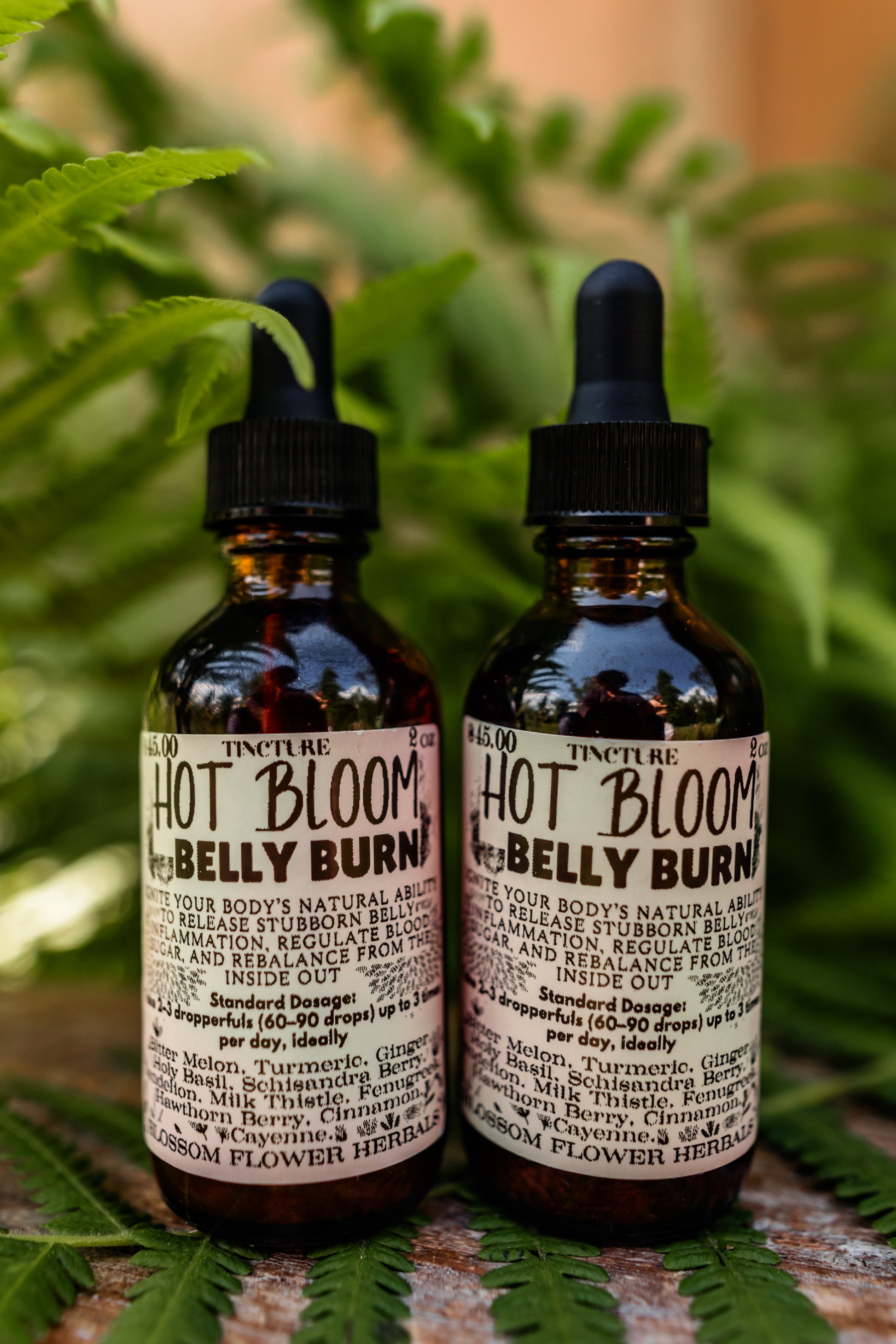 Two bottles of Blossom Flower Herbals Hot Bloom Belly Fat Burn tincture