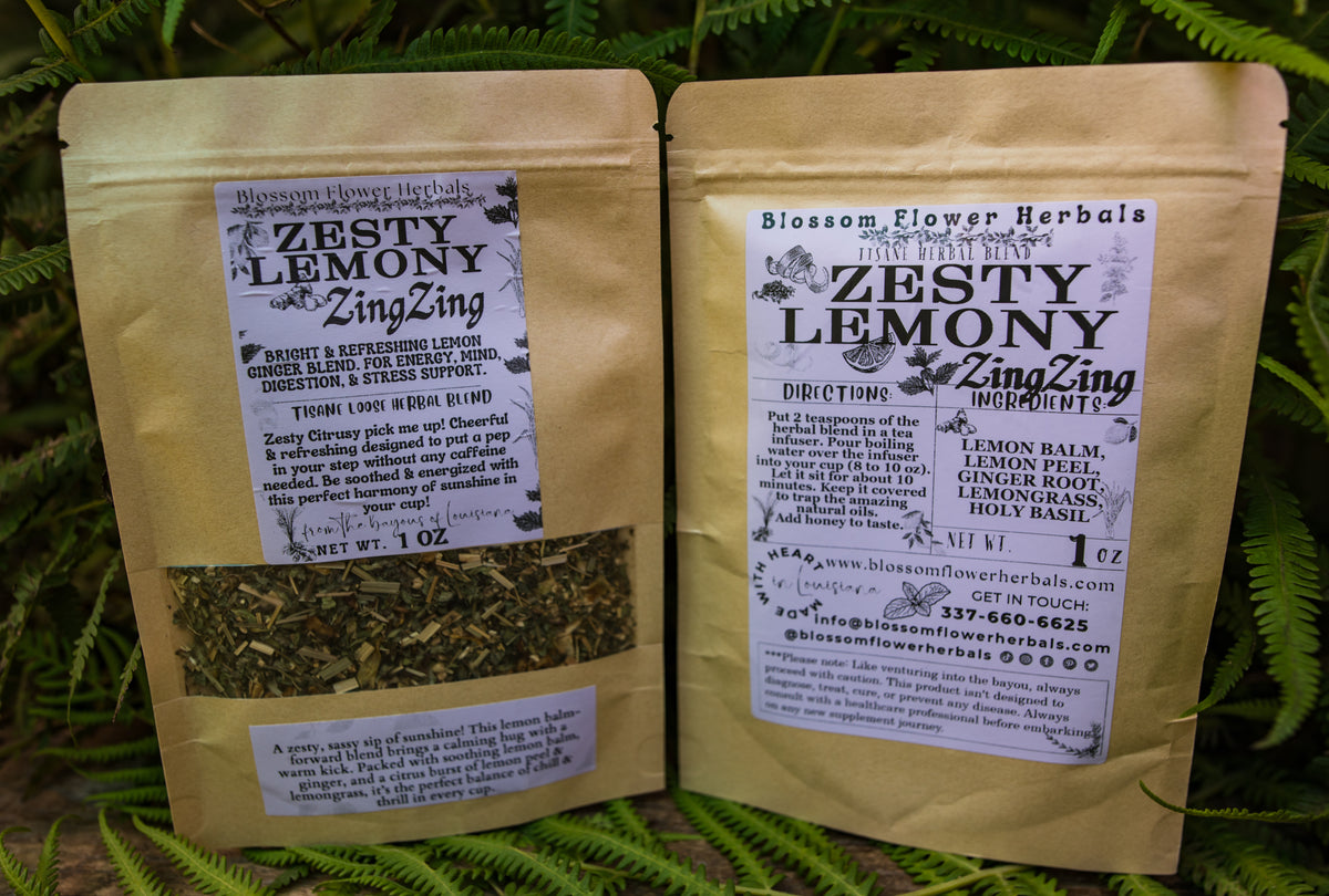 zesty lemony zing zing herbal tea by blossom flower herbals